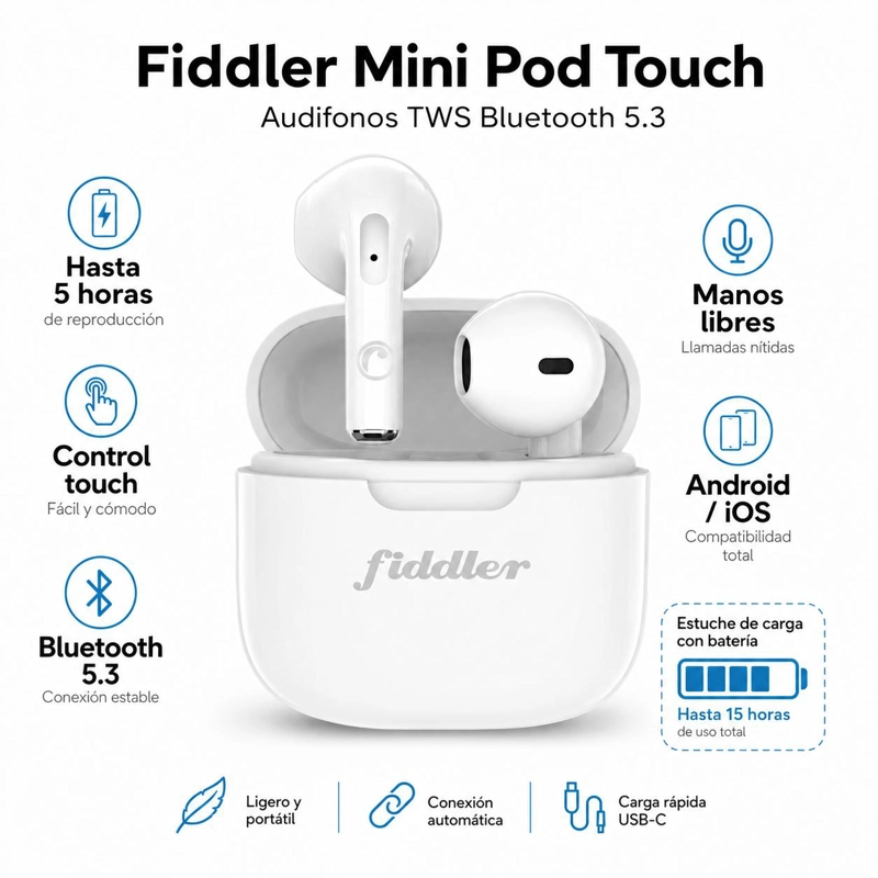AUDIFONOS FIDDLER MINIPOD BLUETOOTH TOUCH AUTONOMIA 5HRS - 7