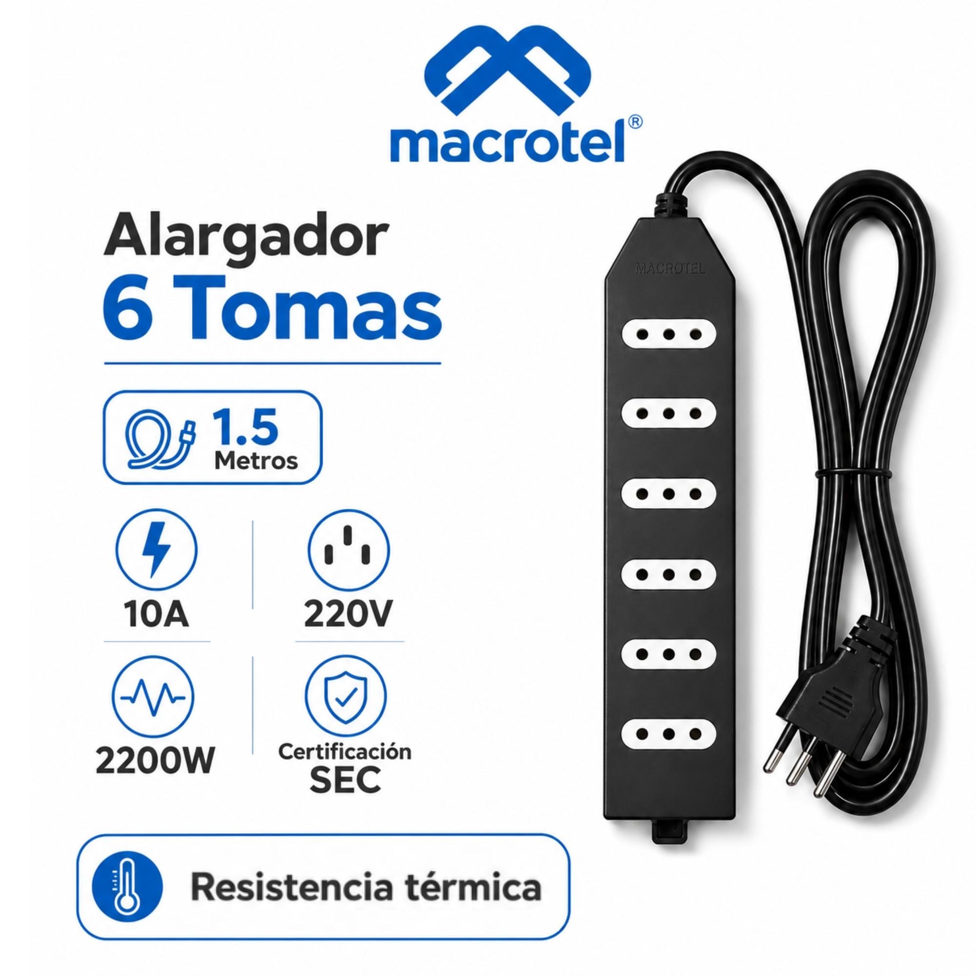 ALARGADOR 1.5M CERTIFICADO CON 6 TOMAS DE CORRIENTE ME-206B1 - 4