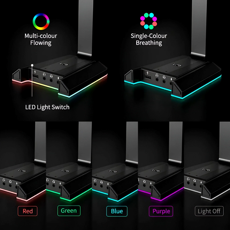 SOPORTE DE AUDIFONOS FULL RGB MULTIMEDIA 7.1 + PUERTOS USB - 6