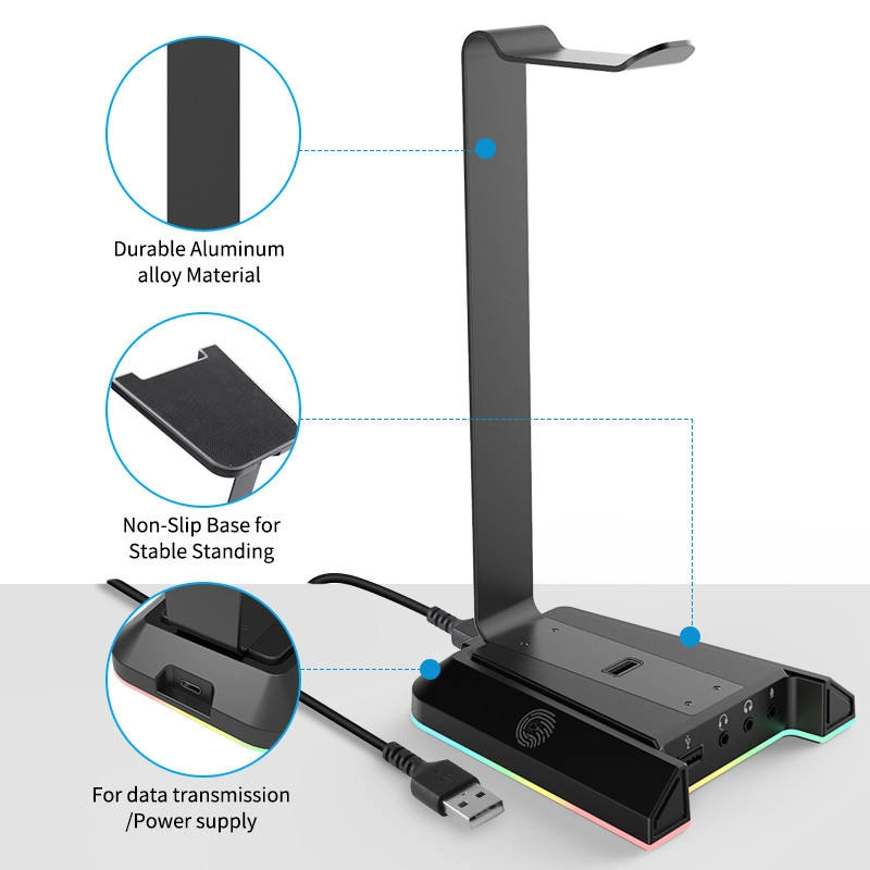 SOPORTE DE AUDIFONOS FULL RGB MULTIMEDIA 7.1 + PUERTOS USB - 7