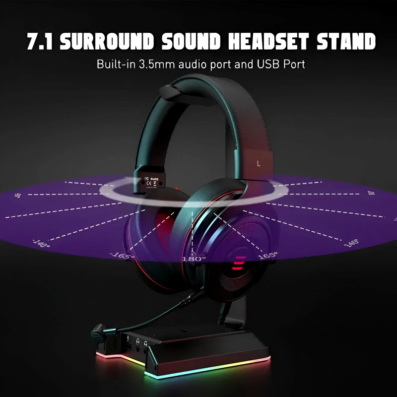 SOPORTE DE AUDIFONOS FULL RGB MULTIMEDIA 7.1 + PUERTOS USB - 8