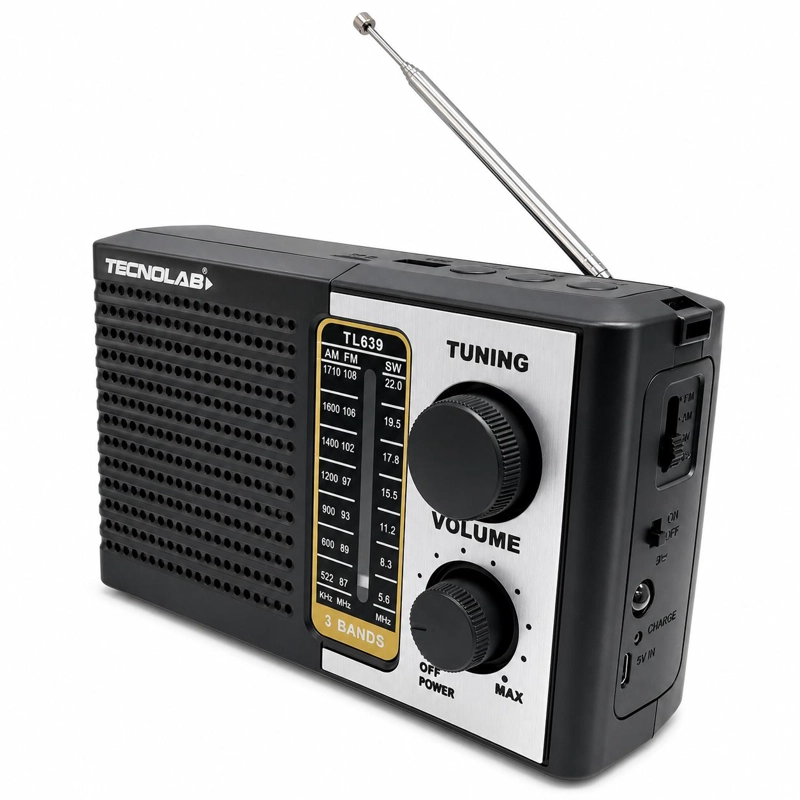 RADIO PORTATIL AM/ FM/ SW RECARGABLE +PILAS + LUZ LED 5W RMS - 2