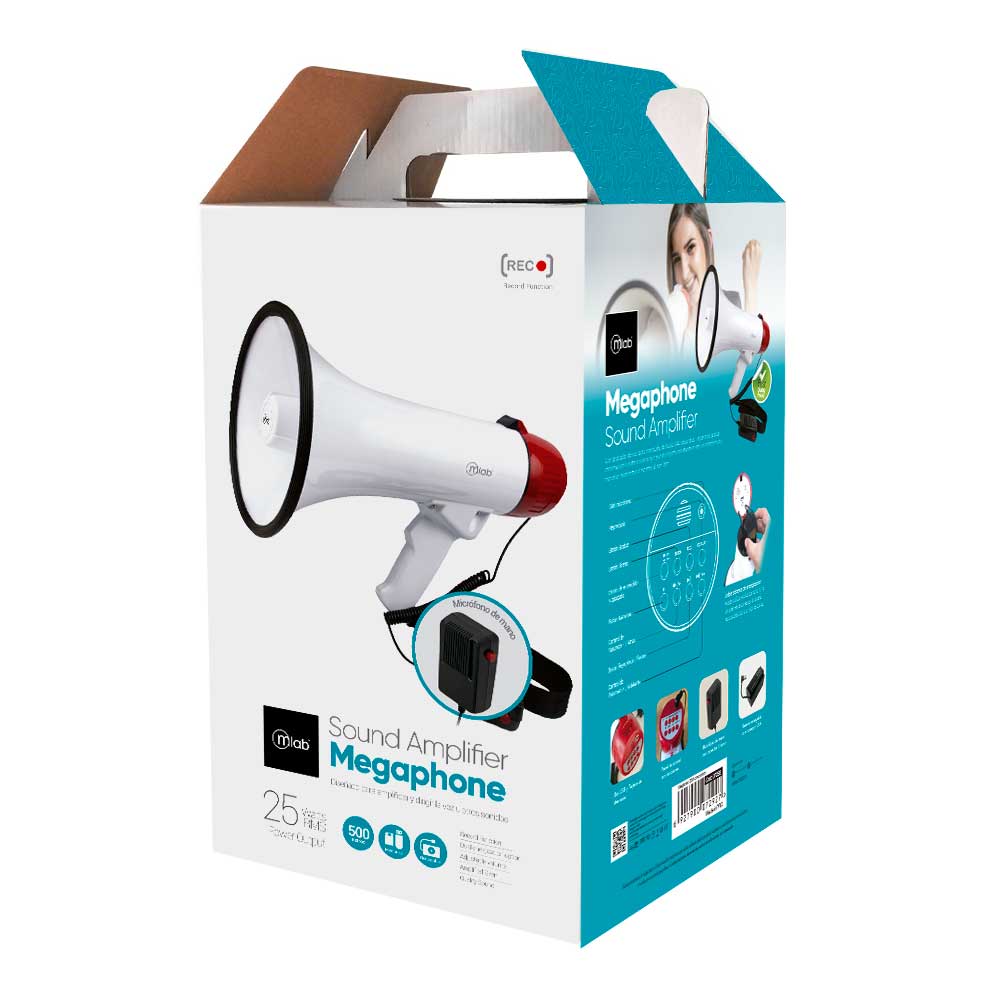 MEGAFONO AMPLIFICADOR 25W RECARGABLE +MICROFONO DE MANO 500M - 9