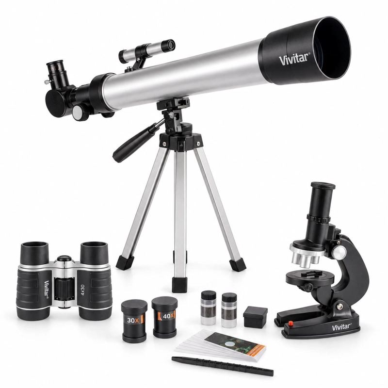 PACK TELESCOPIO MICROSCOPIO Y BINOCULARES VIVITAR - 9