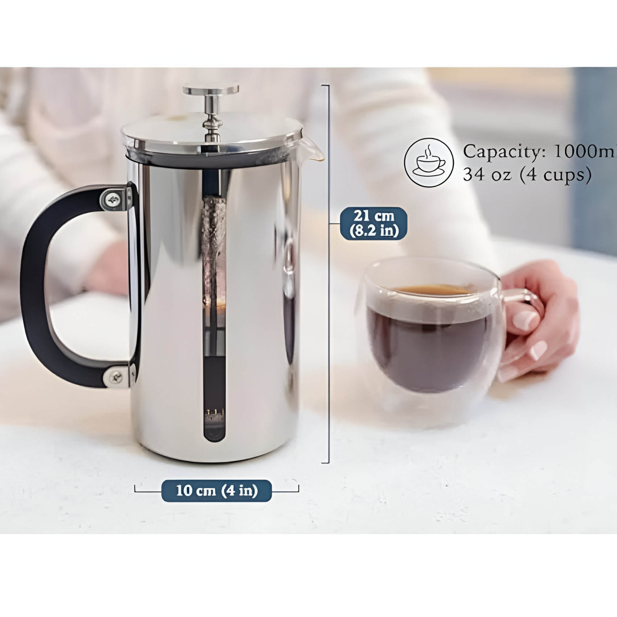 CAFETERA FRANCESA PREMIUM DE ACERO INOXIDABLE CUISCENT 1LT - 7