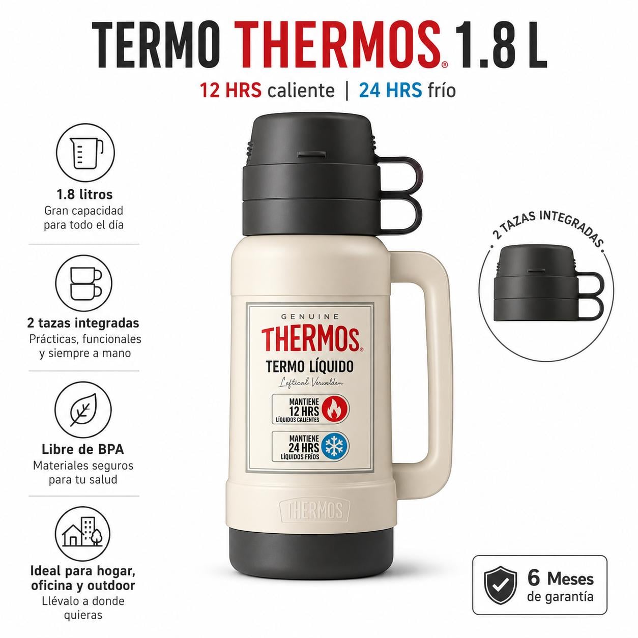 TERMO PARA LIQUIDOS 1.8 LITROS THERMOS 32-180-C6 BLANCO - 8