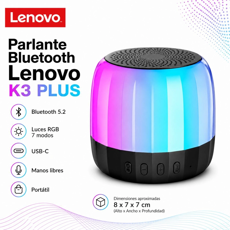 PARLANTE PORTATIL BLUETOOTH LENOVO K3 PLUS  FULL RGB USB-C - 3