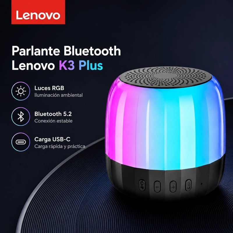 PARLANTE PORTATIL BLUETOOTH LENOVO K3 PLUS  FULL RGB USB-C - 6