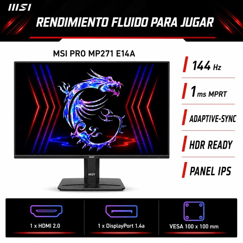 MONITOR GAMER MSI PRO 27' FULL HD 144HZ+ HDR ULTRA LIGHT IPS - 7