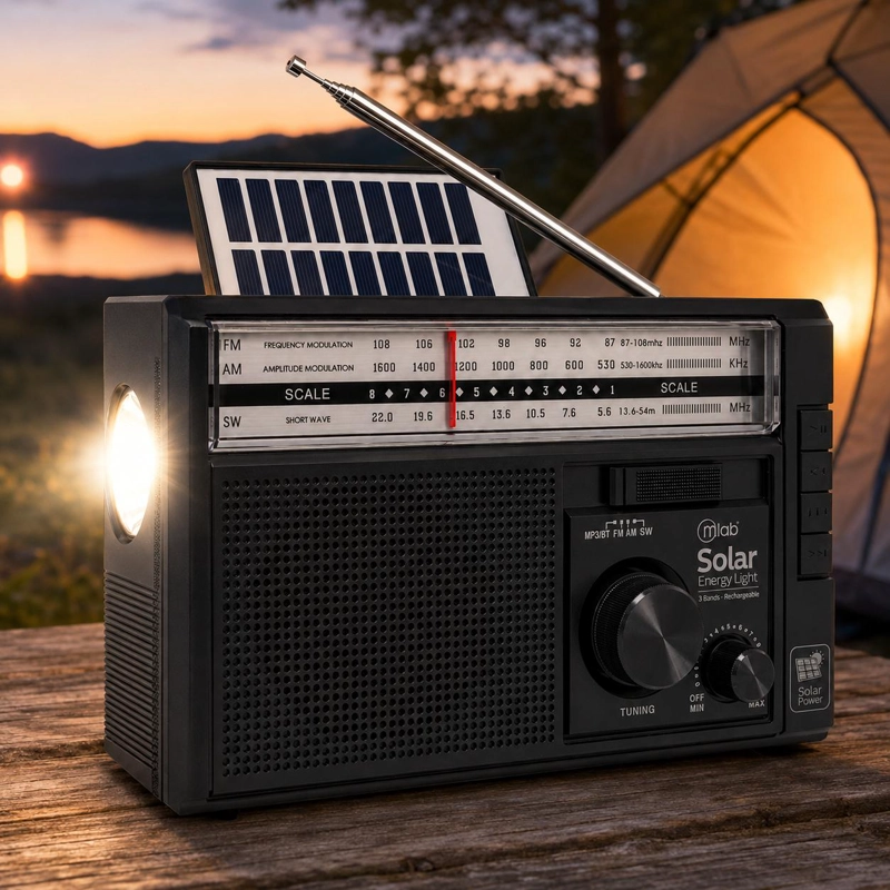 RADIO AM/ FM/ SW/ BT RECARGABLE USB-C + CARGA SOLAR & PILAS - 9