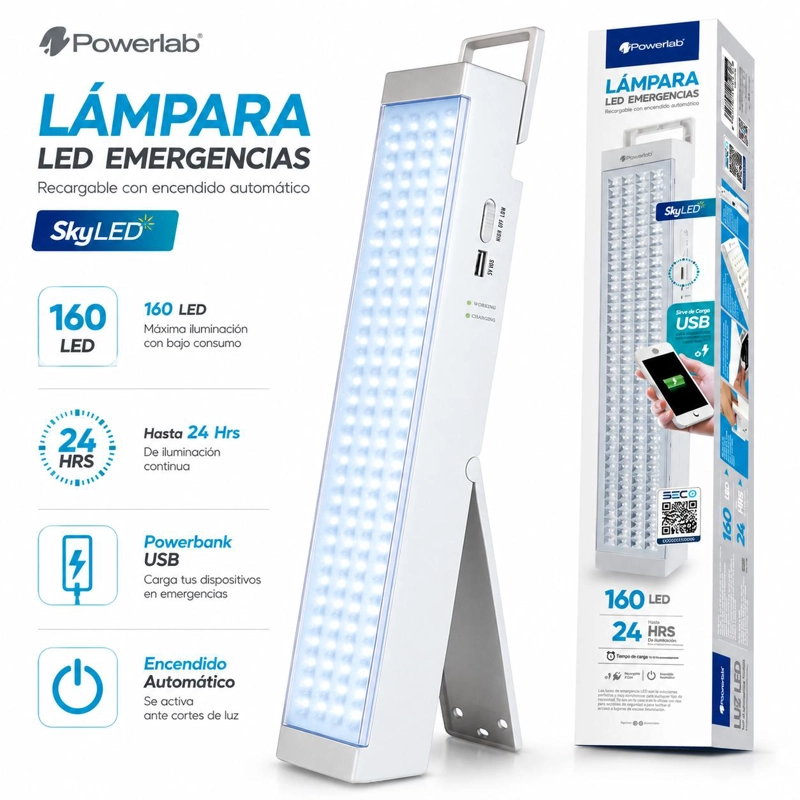 LAMPARA DE EMERGENCIA RECARGABLE 160 LED 24HRS CON POWERBANK - 8