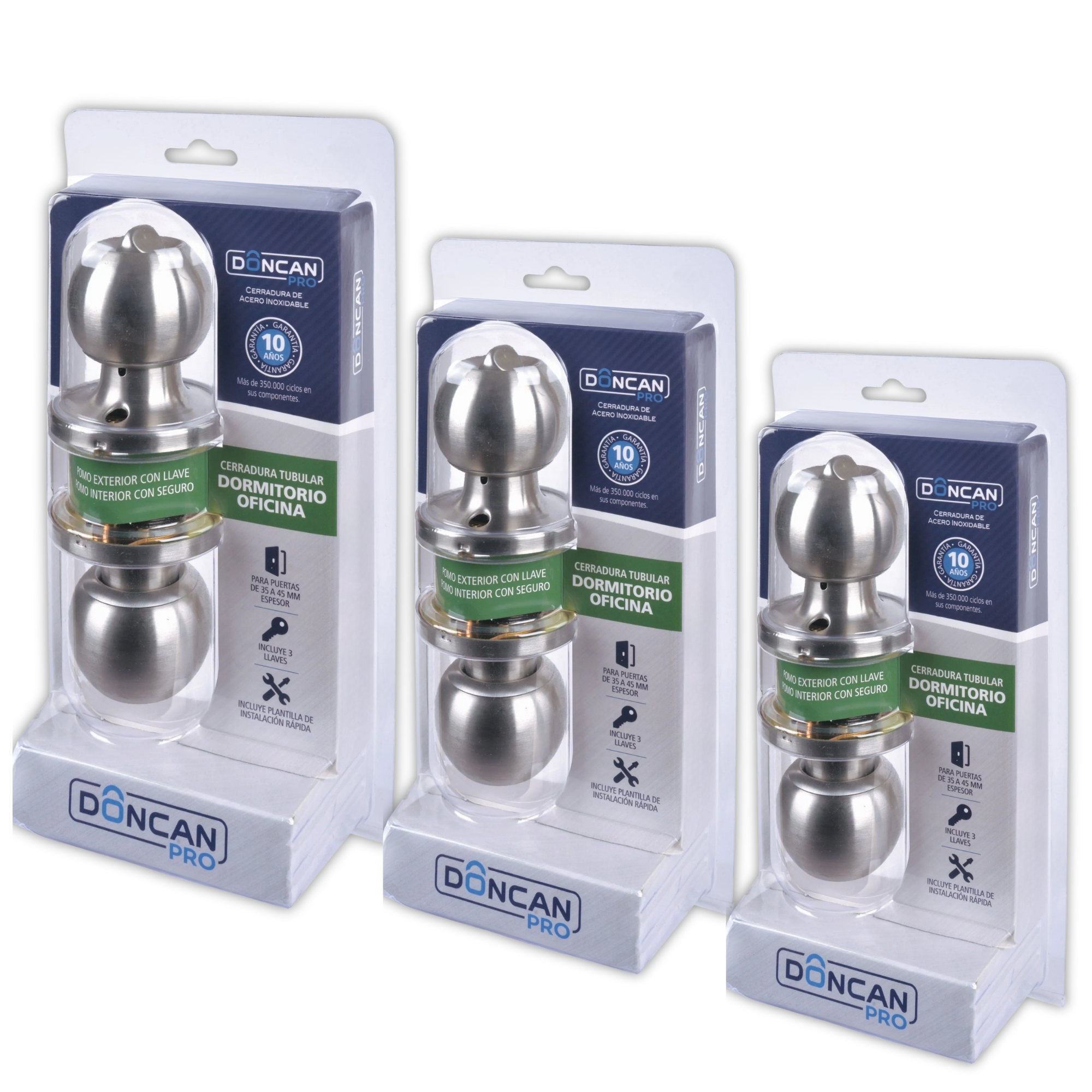 PACK DE 3 CERRADURAS DORMITORIO & OFICINA AC INOX DONCAN PRO - 1