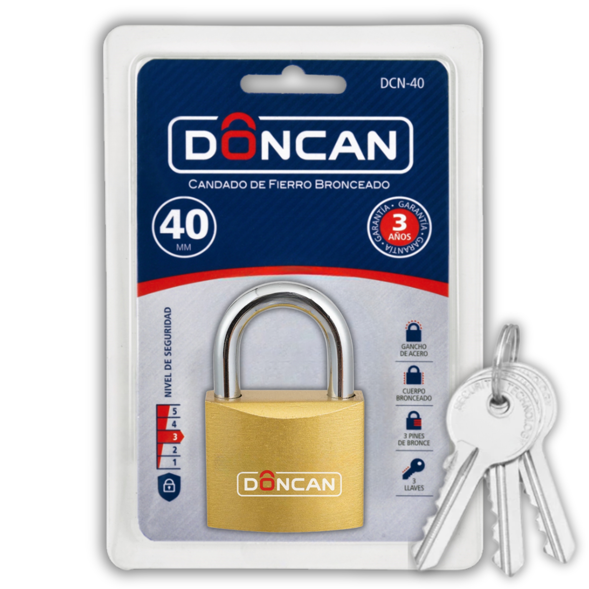 PACK DE 3 CANDADOS DE 40MM DONCAN DE ACERO BRONCEADO DCN-40 - 1
