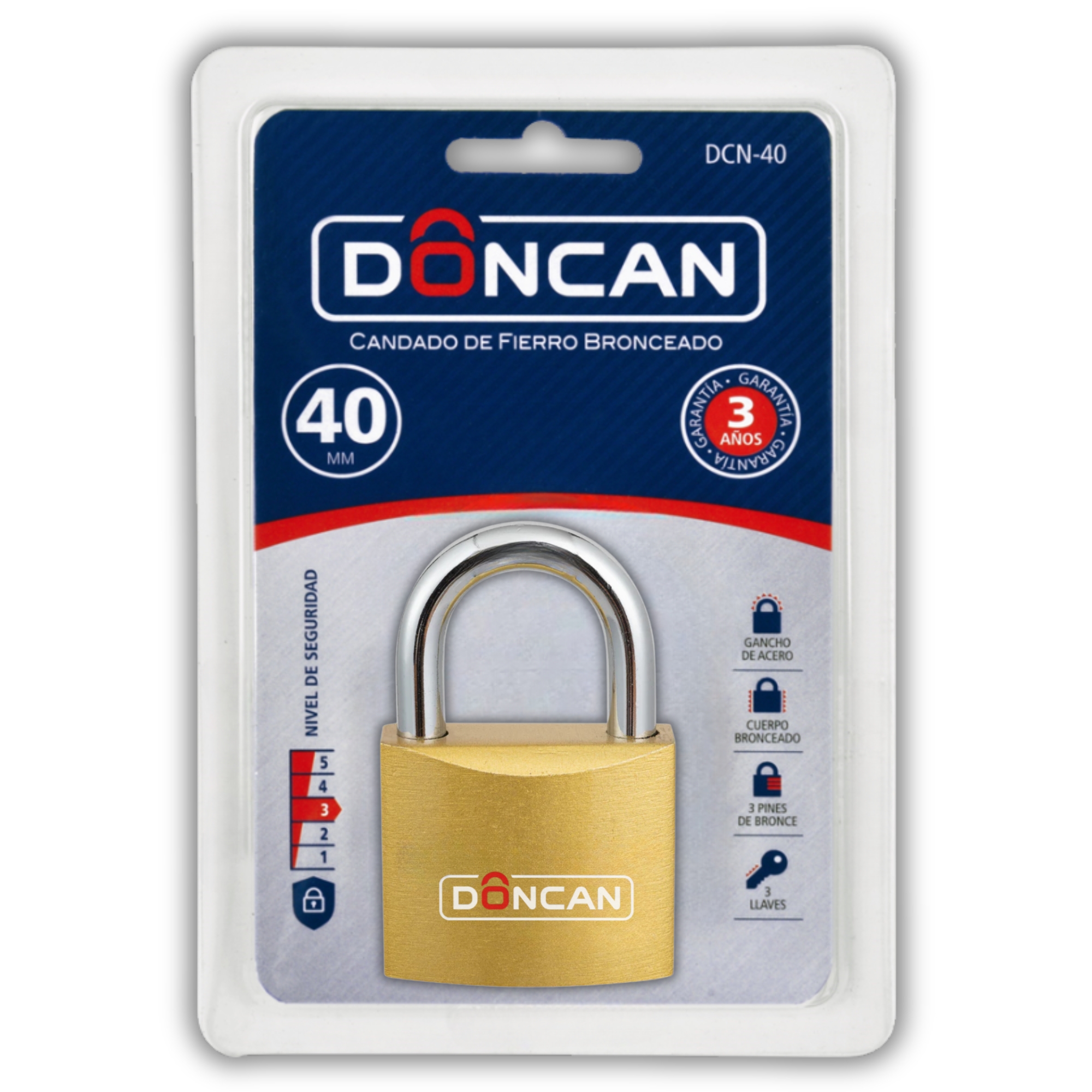 PACK DE 3 CANDADOS DE 40MM DONCAN DE ACERO BRONCEADO DCN-40 - 6