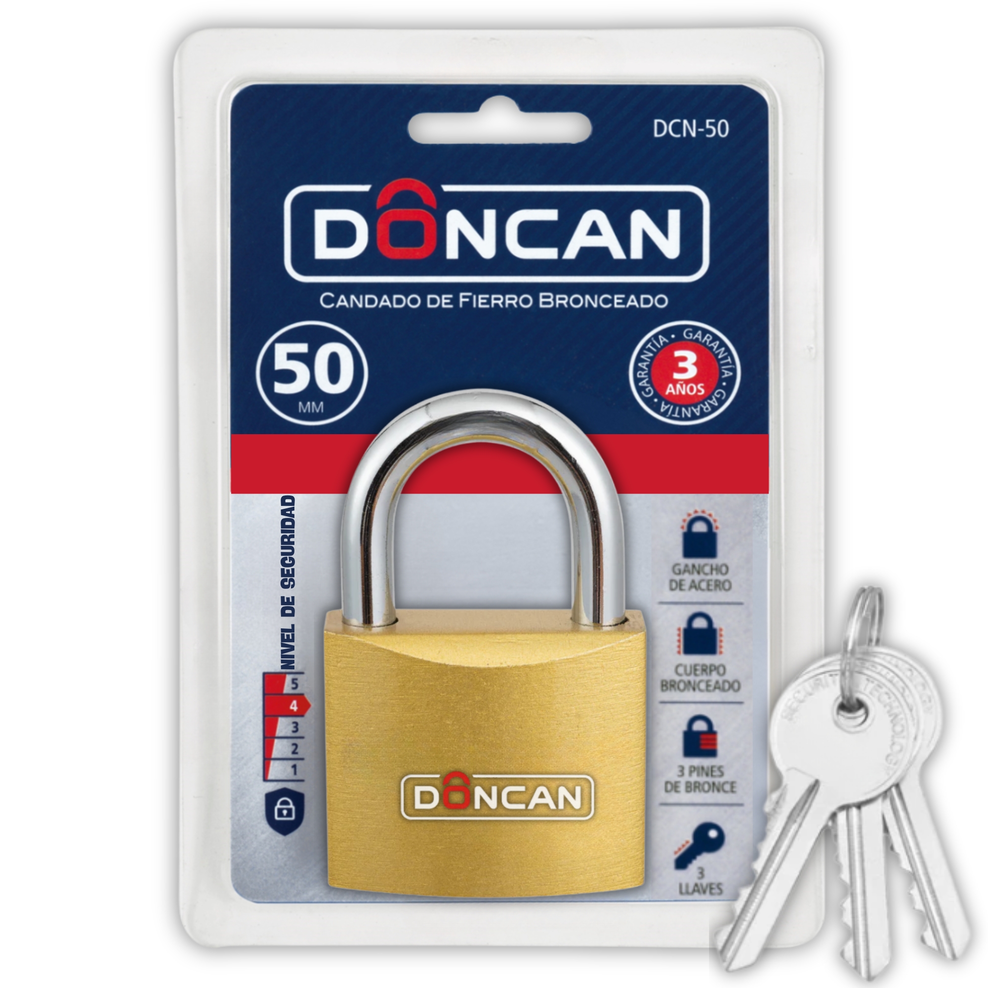 PACK DE 3 CANDADOS DE 50MM DONCAN DE ACERO BRONCEADO DCN-50 - 1