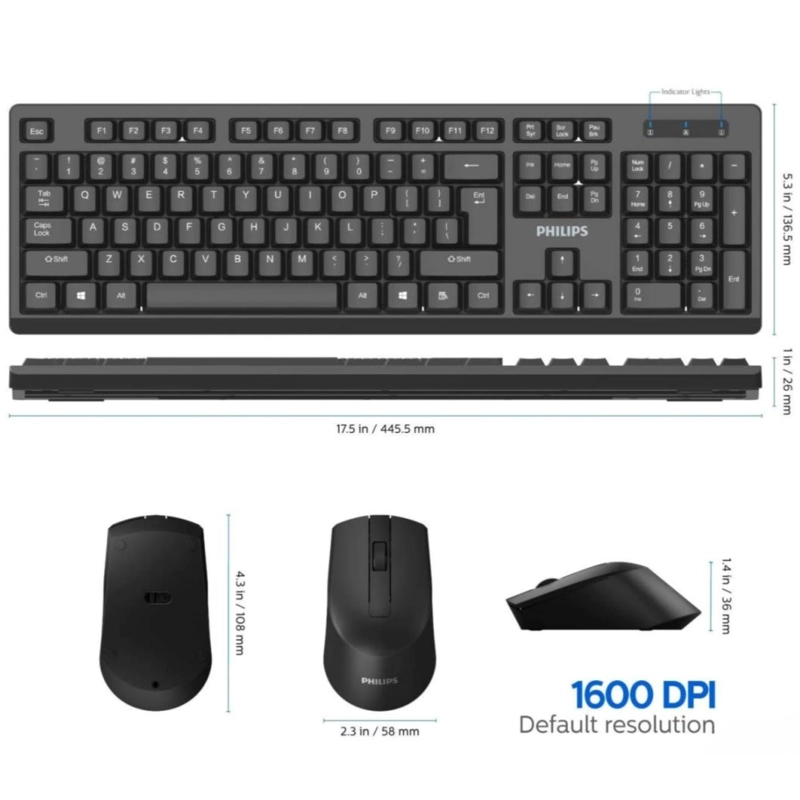 MOUSE Y TECLADO INALAMBRICO PHILIPS QUIET EDITION USB 2.4GHZ - 7