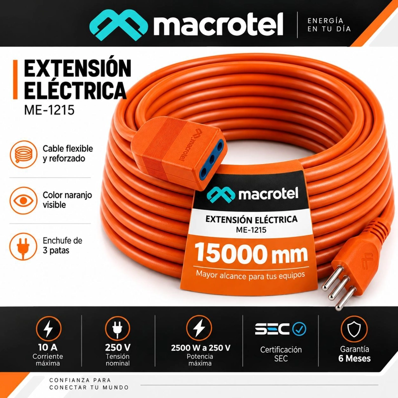 EXTENSION ELE CTRICA DE 15 METROS MULTIPROPOSITOS 2500W SEC - 8