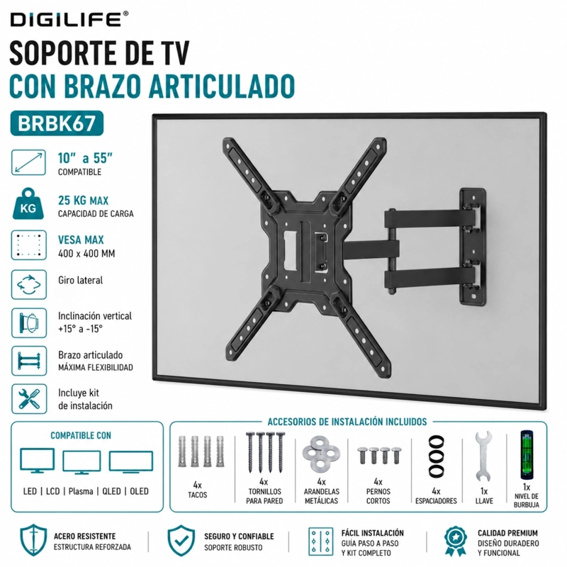 SOPORTE DE TV CON BRAZO ARTICULADO DE 32 A 55 REFORZADO DGX - 8