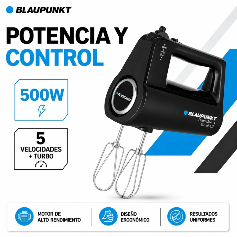 BATIDORA DE MANO POWER MIXER 500W DE 5 VELOCIDADES + TURBO - 6