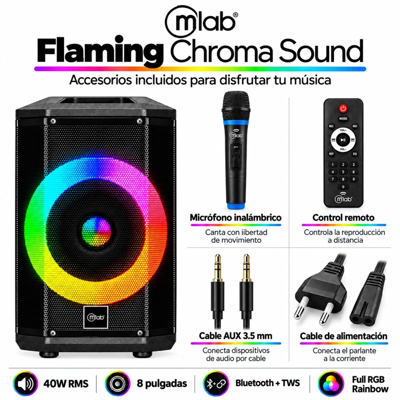 PARLANTE BLUETOOTH FLAMING CHROMA RGB 40W RMS C/MIC WIRELESS - 6