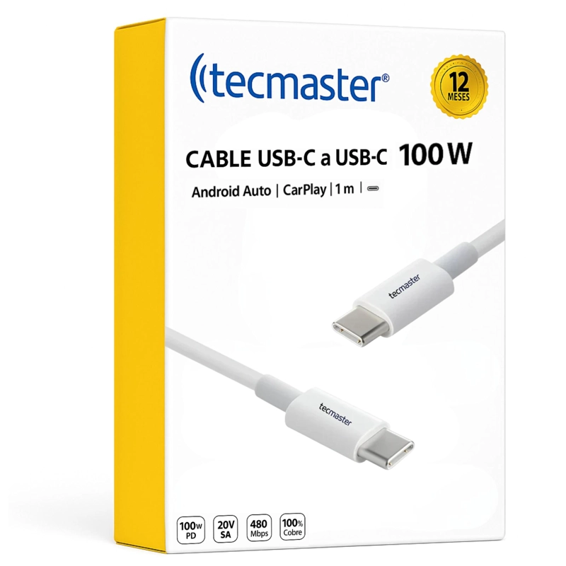 CABLE DE DATOS USB-C A USB-C PD 100W ANDROID AUTO/CARPLAY 1M - 8