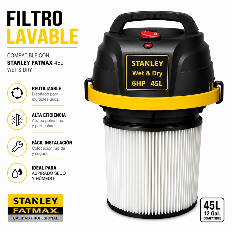 ASPIRADORA PROFESIONAL STANLEY WET & DRY 45L INOX LINE 1200W - 6