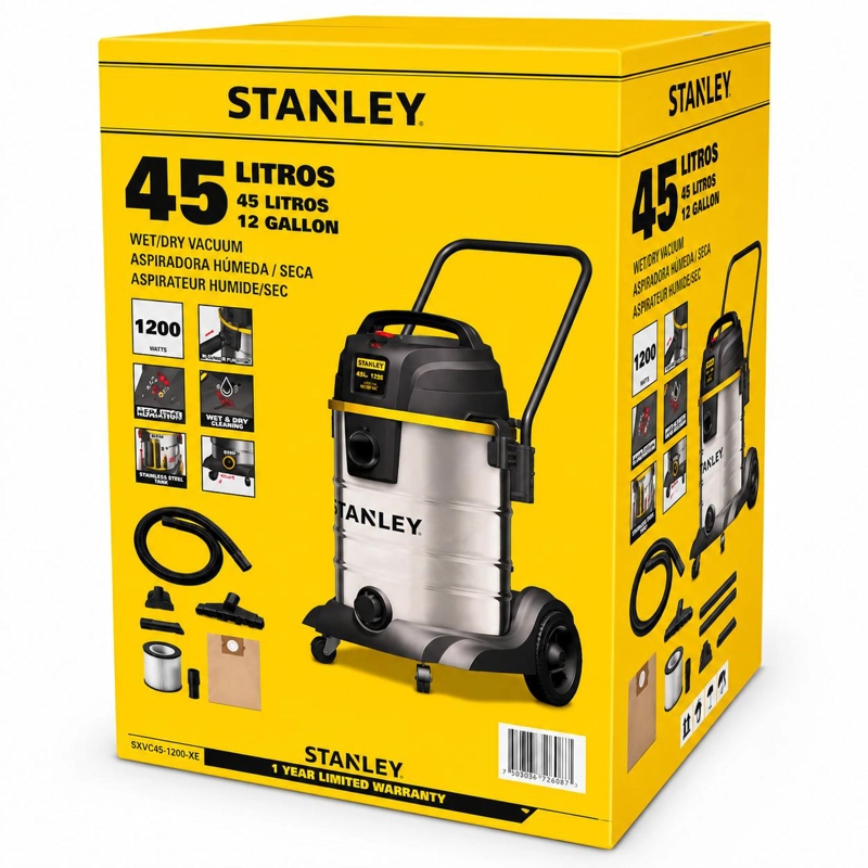 ASPIRADORA PROFESIONAL STANLEY WET & DRY 45L INOX LINE 1200W - 9