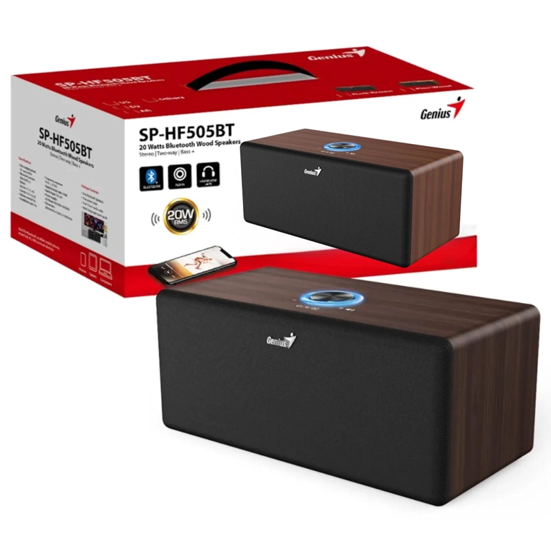 PARLANTE GENIUS DARK BROWN ELEGANT 20W RMS BLUETOOTH HF505BT - 7