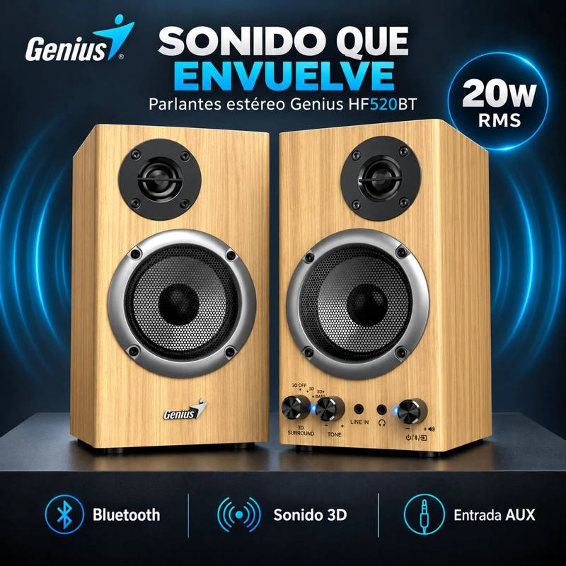 PARLANTES MONITORES STEREO 20W AUDIO3D HF520 BLUETOOTH - 6