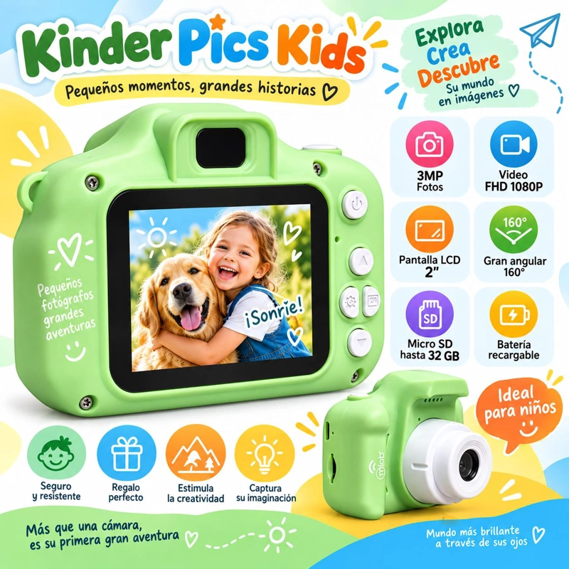 CAMARA DIGITAL KINDER PICS KIDS 3MP/ FHD/ LCD 2' RECARGABLE - 5