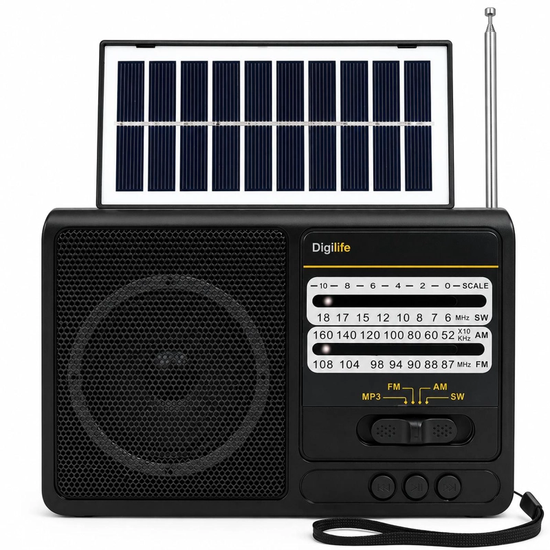 RADIO SOLAR RECARGABLE MULTIBANDA AM/FM/ SW/MP3/SD/ LINTERNA - 1