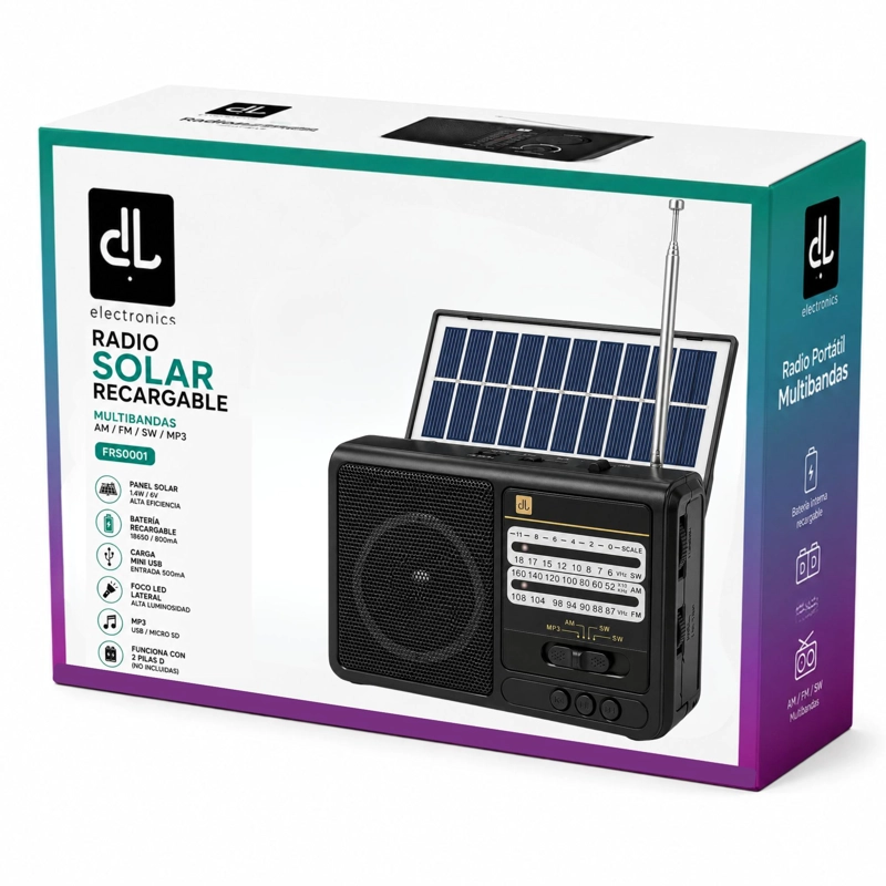 RADIO SOLAR RECARGABLE MULTIBANDA AM/FM/ SW/MP3/SD/ LINTERNA - 8