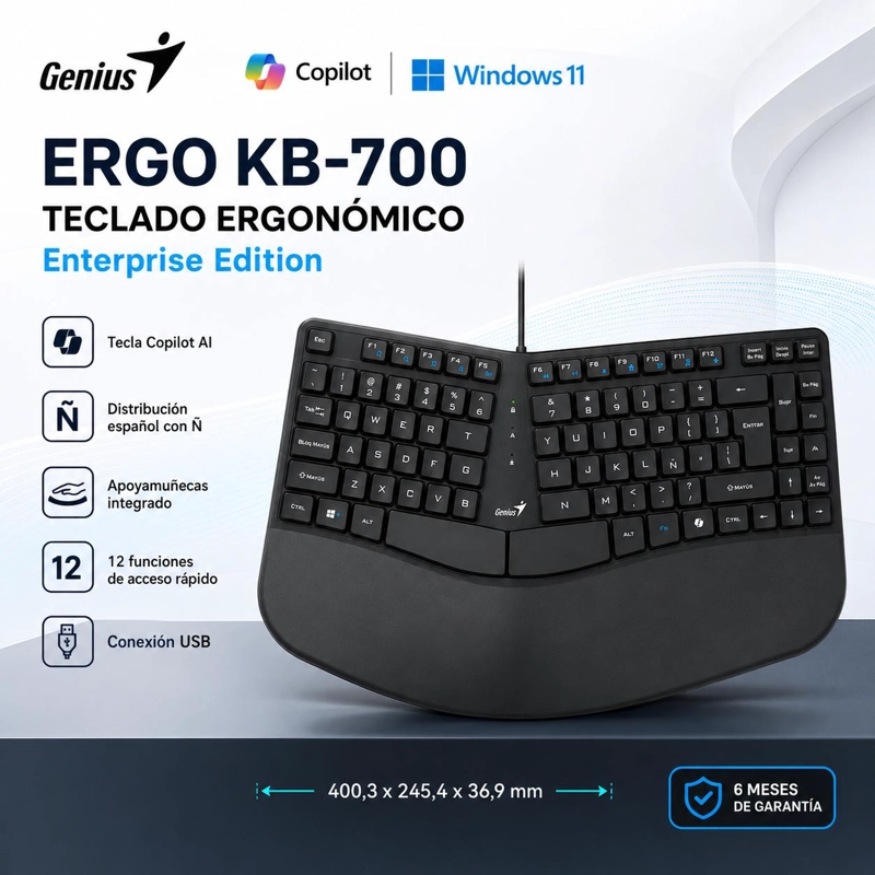 TECLADO ERGONOMICO CON APOYA MUÑECAS ENTERPRISE COPILOT AI - 5