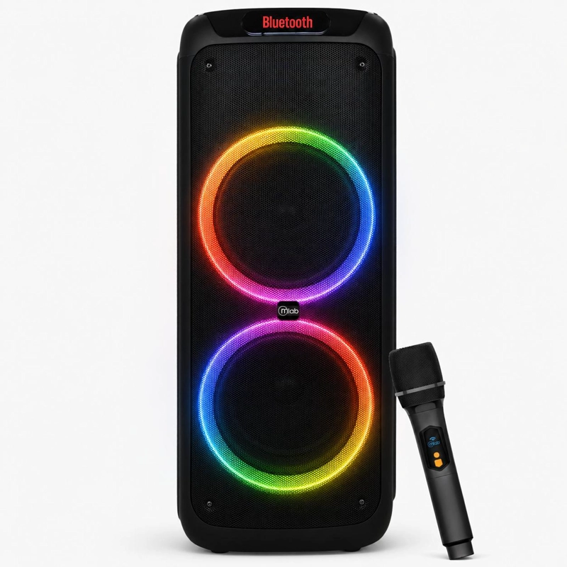 PARLANTE KARAOKE 10' FLAMING POWERBASS MICWIRELESS 75W BLACK - 2