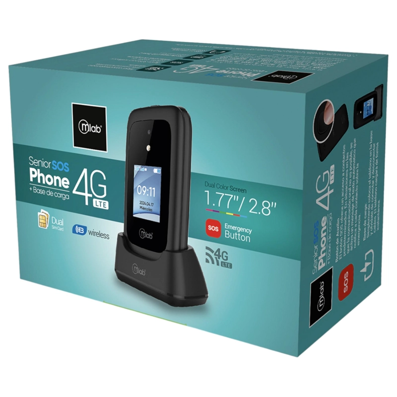 TELE FONO SENIOR ADULTO MAYOR 4G ALMEJA CON BASE DE  CARGA INALAMBRICA - NEGRO - 8