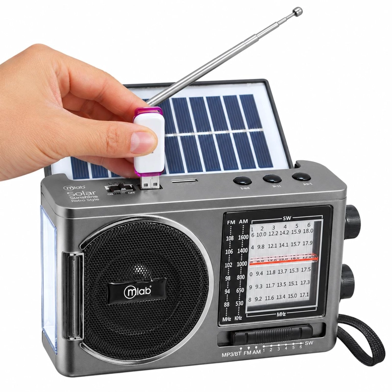 RADIO SOLAR RECARGABLE AM FM/ SW/ TF/ USB/ BT RETRO SUNSHINE - 5