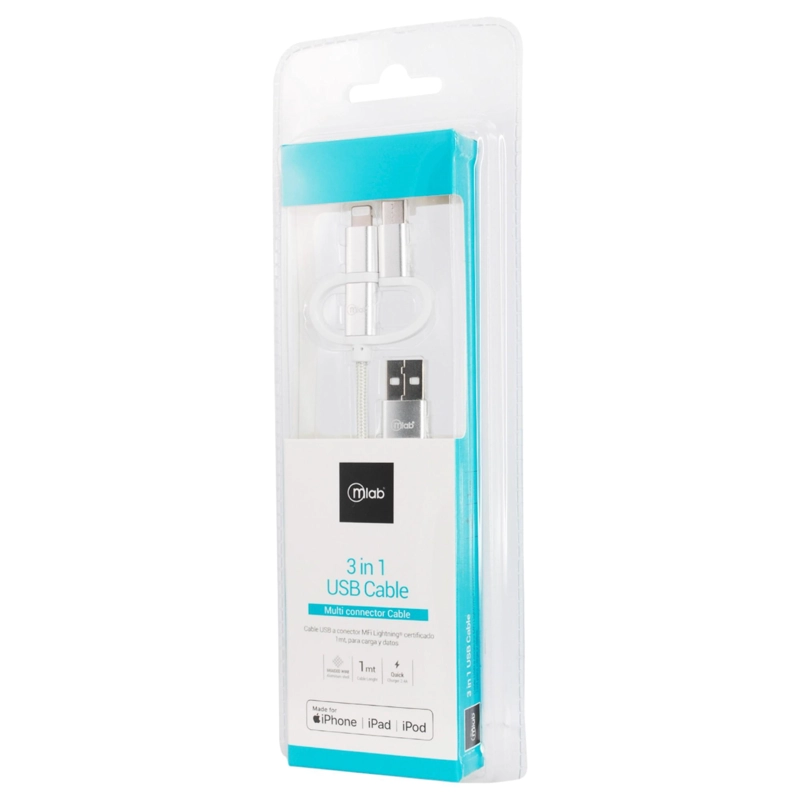 CABLE 3EN1 MFI CERTIFICADO PARA IPHONE & ANDROID MULTIPUERTO - 4