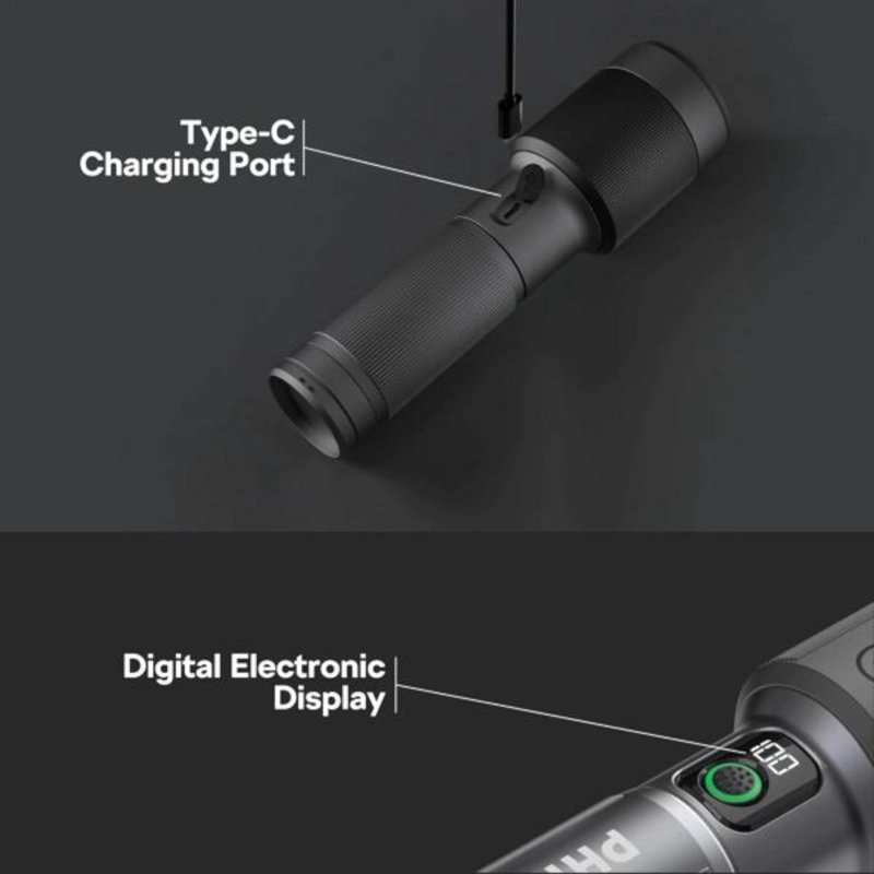 LINTERNA LED 60W HIGH POWER ZOOM ALUMINIUM USB-C RECARGABLE - 5