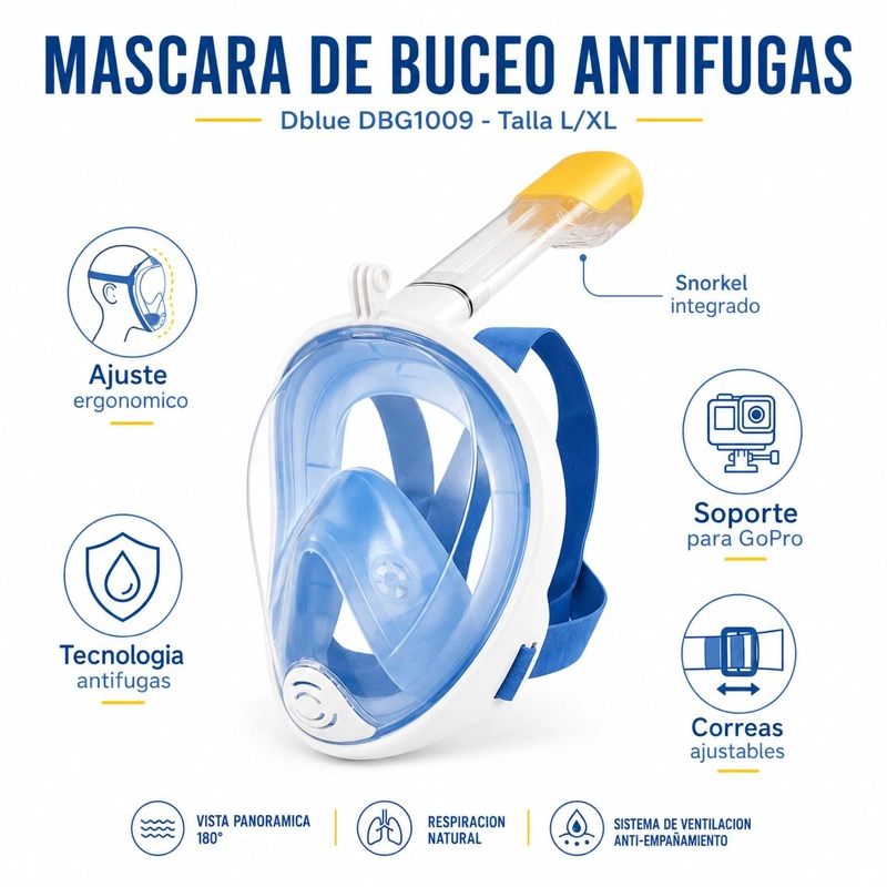 MASCARA DE BUCEO ANTIFUGAS TALLA L/XL AJUSTABLE DBG1009 - 5