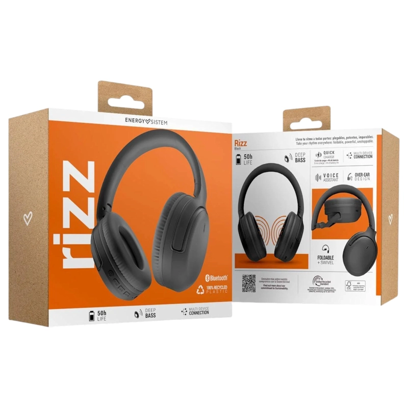 AUDIFONOS BLUETOOTH ENERGY SISTEM RIZZ FOLD BLACK DEEP BASS 50HRS - 7