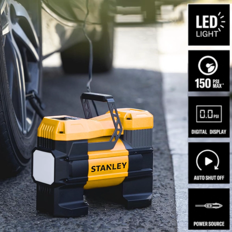 INFLADOR DE NEUMATICOS STANLEY 12V AUTOS-4X4-CAMIONES 145 PSI MAX - 8