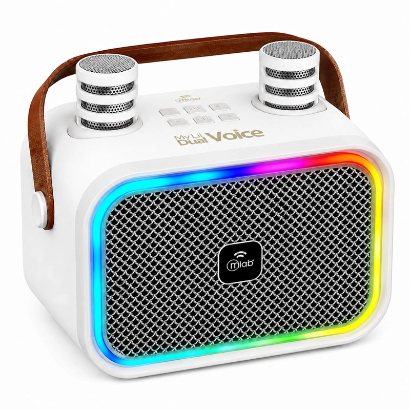 PARLANTE KARAOKE DE NIÑOS + 2 MICROFONOS INALAMBRICOS BLANCO MY LIL DUAL VOICE RGB - 2