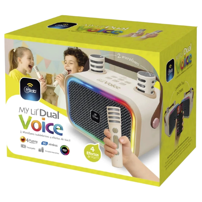 PARLANTE KARAOKE DE NIÑOS + 2 MICROFONOS INALAMBRICOS BLANCO MY LIL DUAL VOICE RGB - 8