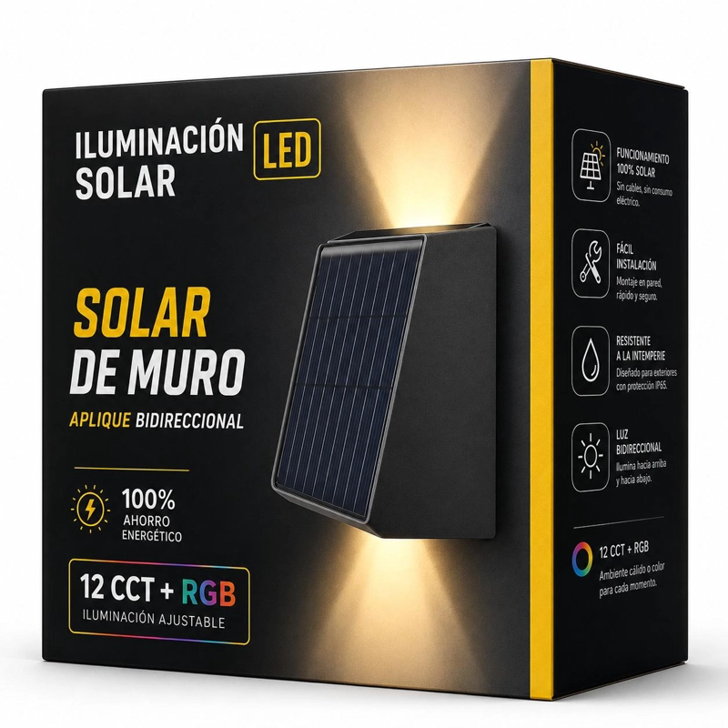 LUMINARIA SOLAR DE MURO APLIQUE CCT BIDIRECCIONAL EXTERIOR - 1