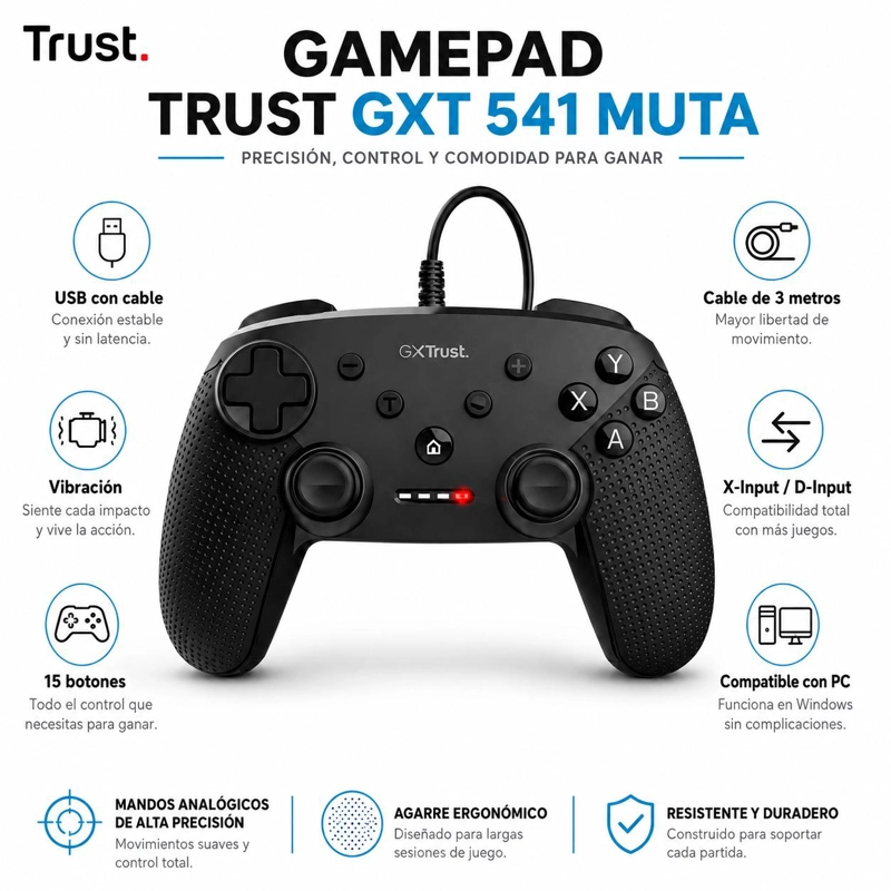 GEMPAD INALAMBRICO TRUST GXT MUTA USB MULTIPLATAFORMAS - 7