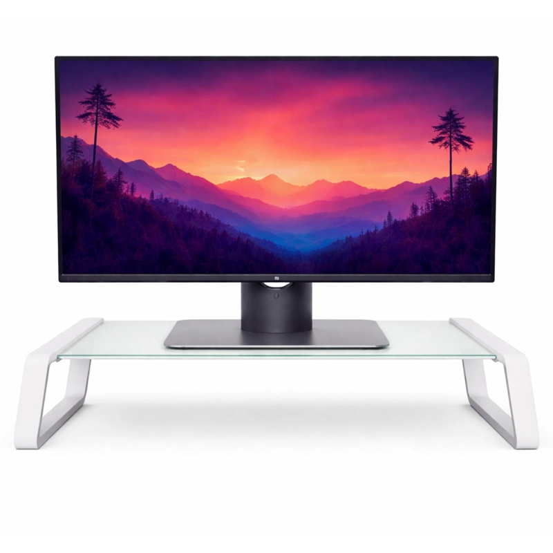 TRUST SOPORTE DE MONITOR TRUST MONTA PREMIUM TEMPERED GLASS WHITE