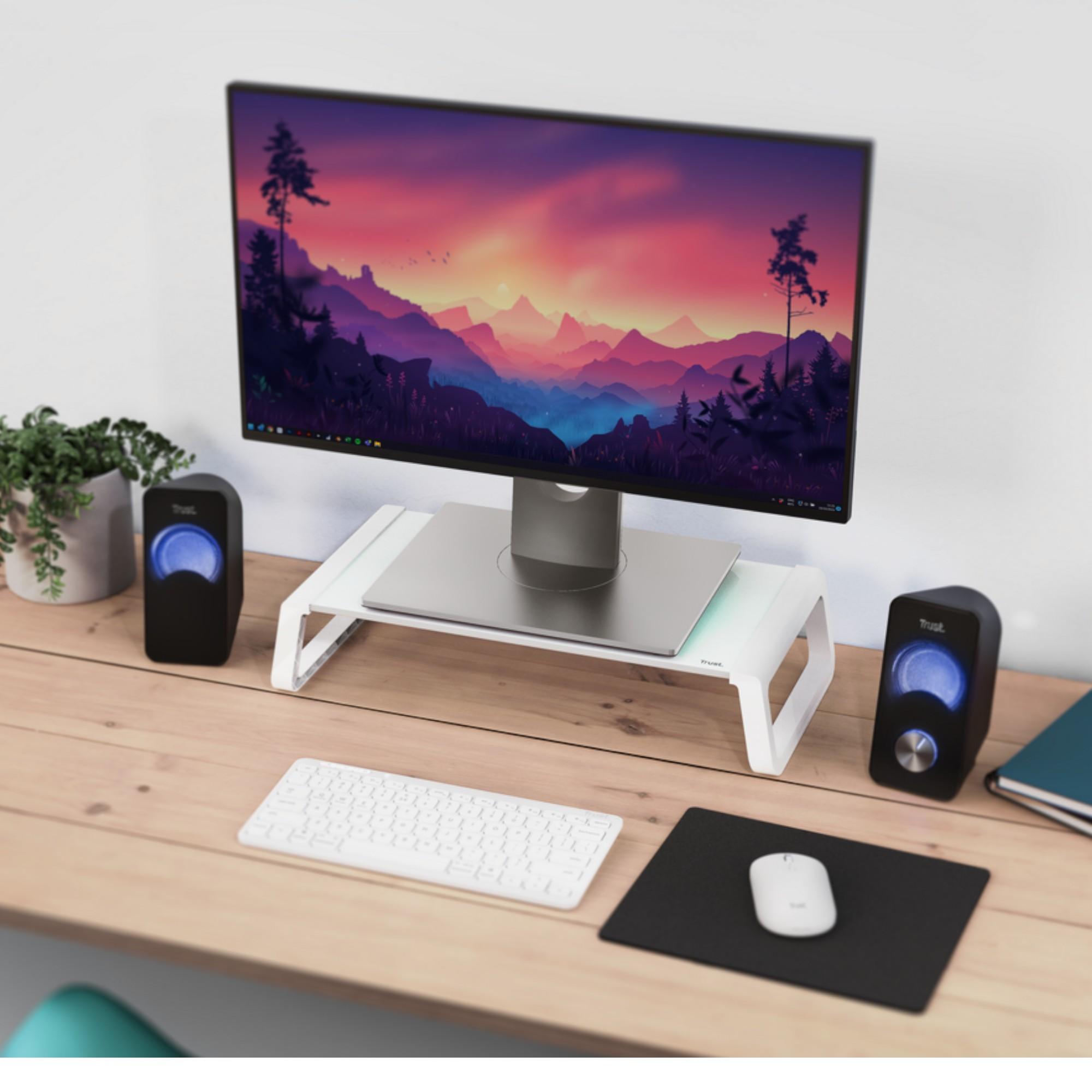 SOPORTE DE MONITOR TRUST MONTA PREMIUM TEMPERED GLASS WHITE - 4