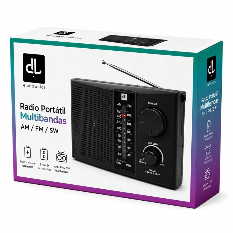 RADIO PORTATIL RECARGABLE Y A PILAS MULTIBANDAS AM/FM / SW - 8