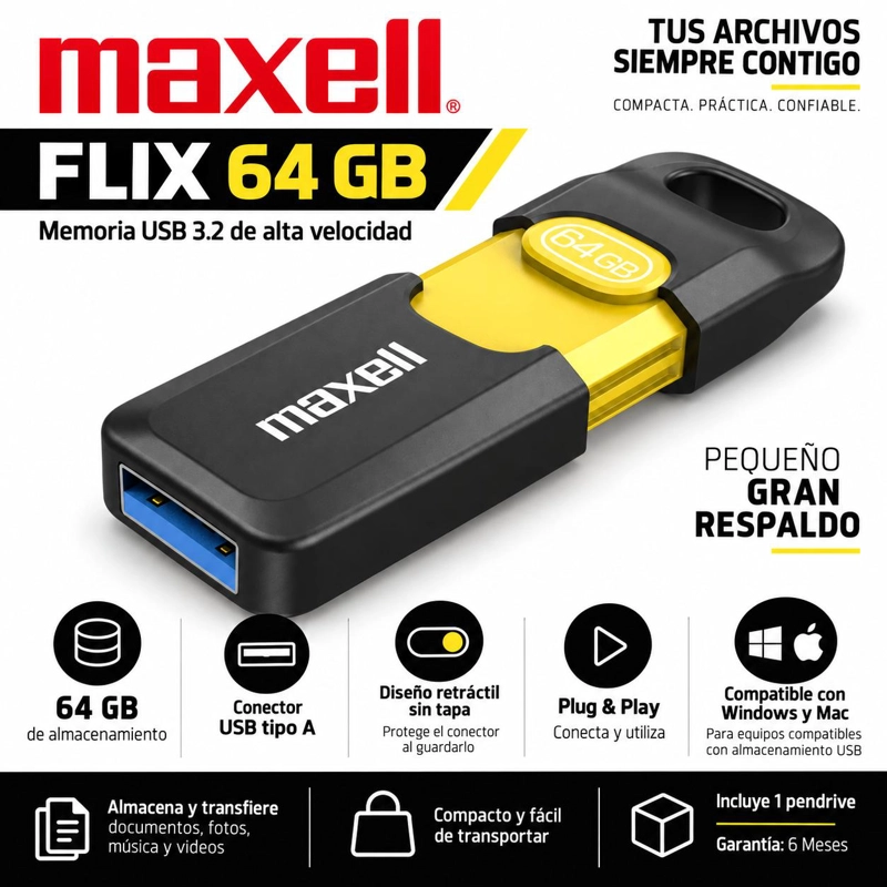 PENDRIVE MAXELL FLIX 64GB USB 3.2 HIGH SPEED - 5