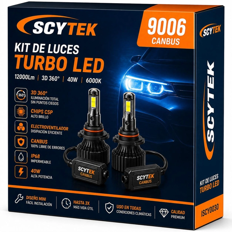 KIT DE LUCES TURBO LED 9006 CANBUS 12000LM 3D 360° 40W 6000K - 1